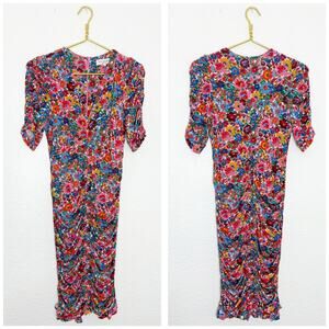 Hale Bob Floral Shirred Ruched Dress Size Small Pink Multicolor Boho Cocktail